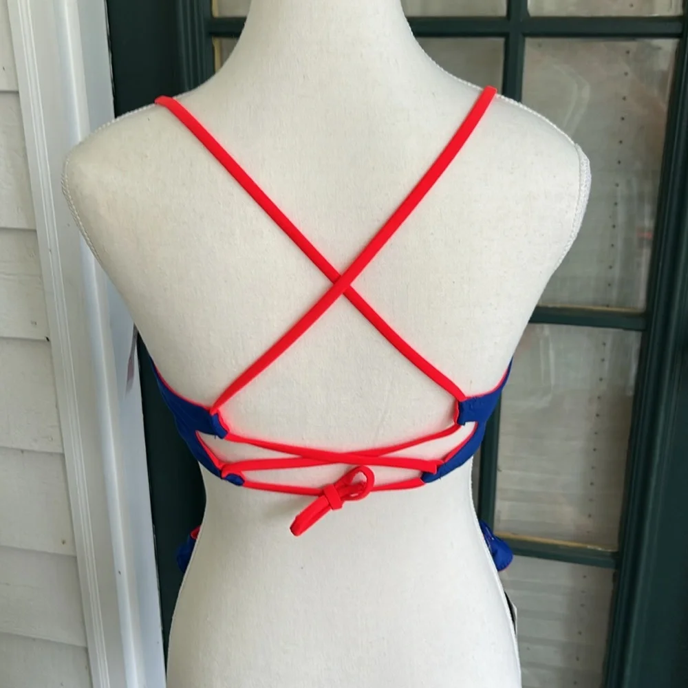 Reversible NWT Blue & Red Women's Swim Halter Top